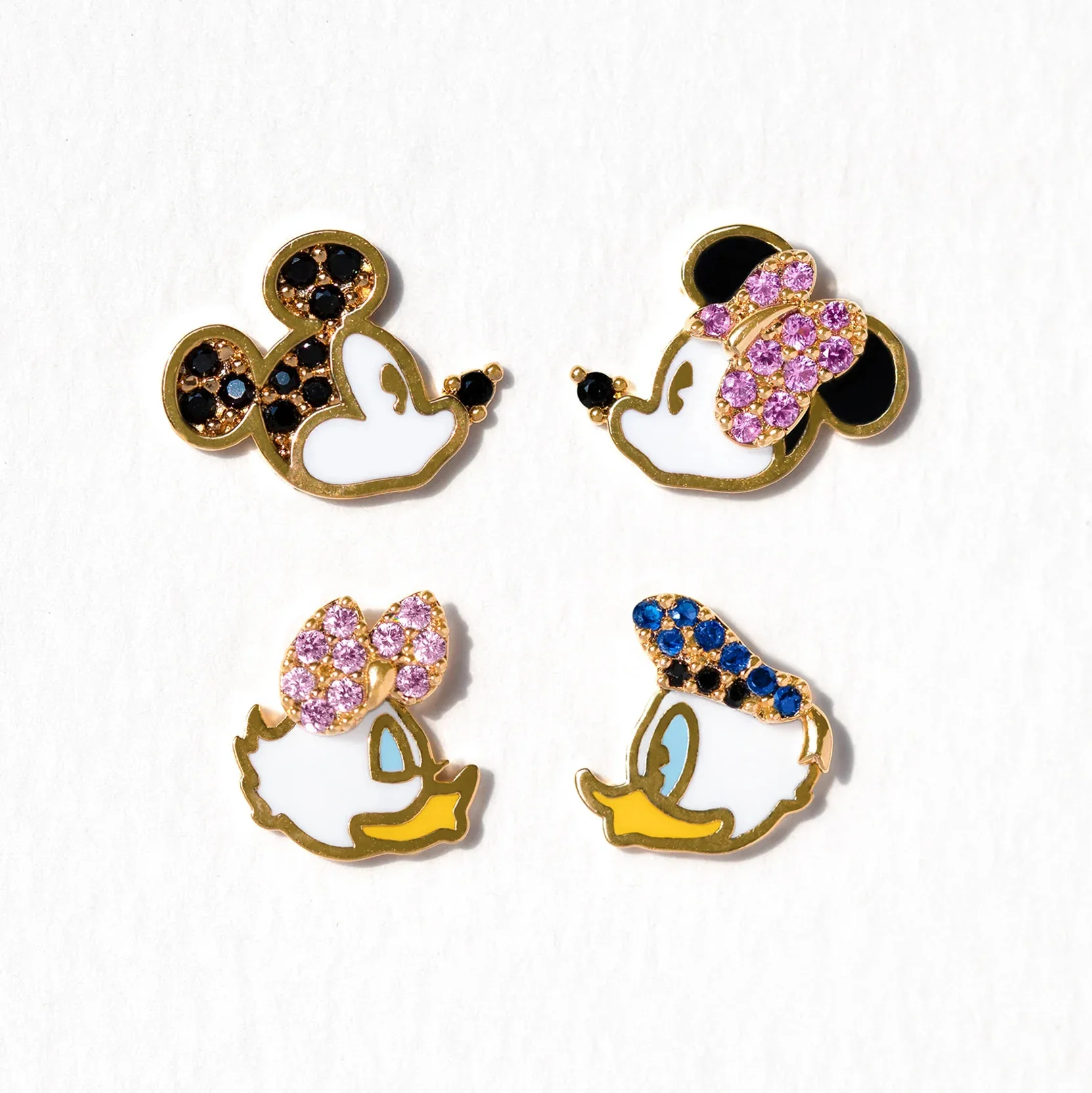 Cartoon Character Mickey Mouse Donald Duck Zircon Earrings Adjustable Earrings 4-piece Set Fashion Girls Anime  Accessories Gift