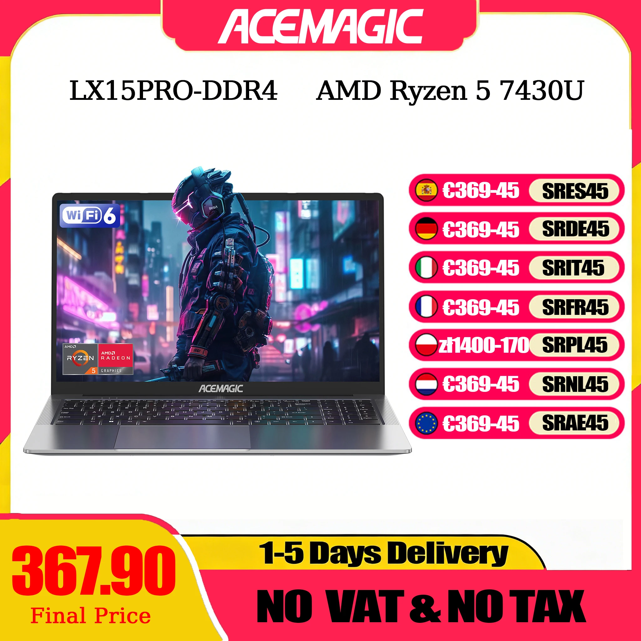 Portátil ACEMAGIC portátil FHD de 15,6 pulgadas AMD Ryzen 5 7430U 16GB RAM 512GB SSD Windows 11 Pro Notebook 180 °   Computadora abatible Wifi6 BT5.2