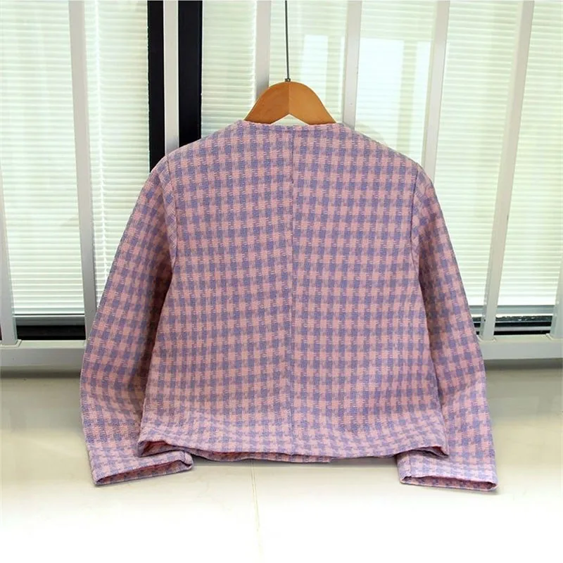 Women Spring Autumn Short Jackets Small Fragrant Style Coat New Double Breasted Temperament Tweed Jacket Top Female Outerwear