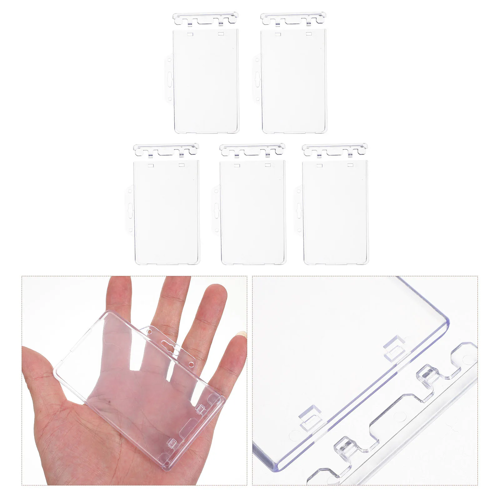 5 szt. Ochraniacze na karty, przezroczyste etui na identyfikatory, uchwyty na karty identyfikacyjne z materiału ABS, do użytku biurowego i szkolnego, etui na zdjęcia.