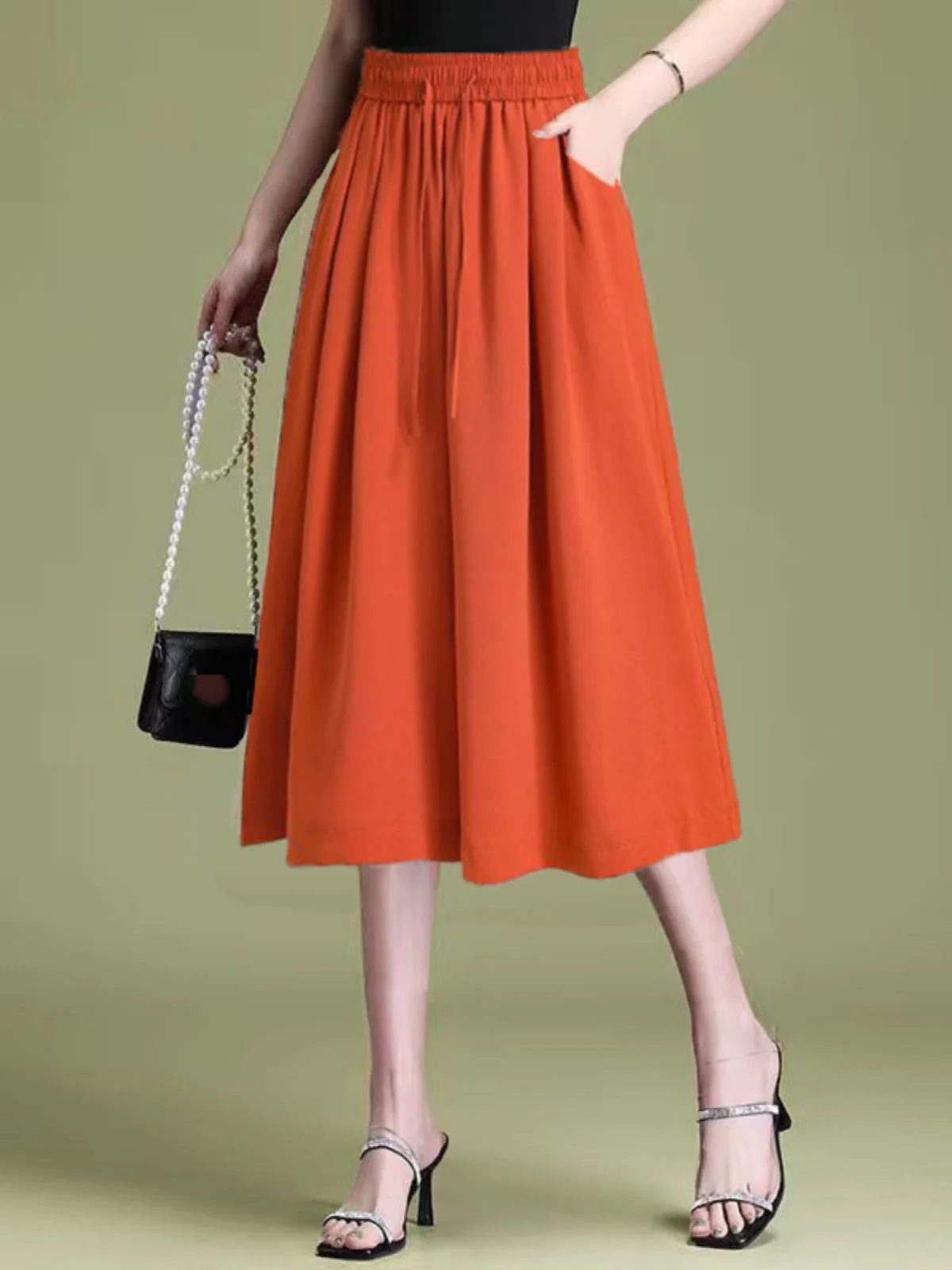 

Широкие брюки с высокой талией, женские летние тонкие свободные повседневные брюки большого размера, утягивающая драпированная юбка с большой ногой, брюки