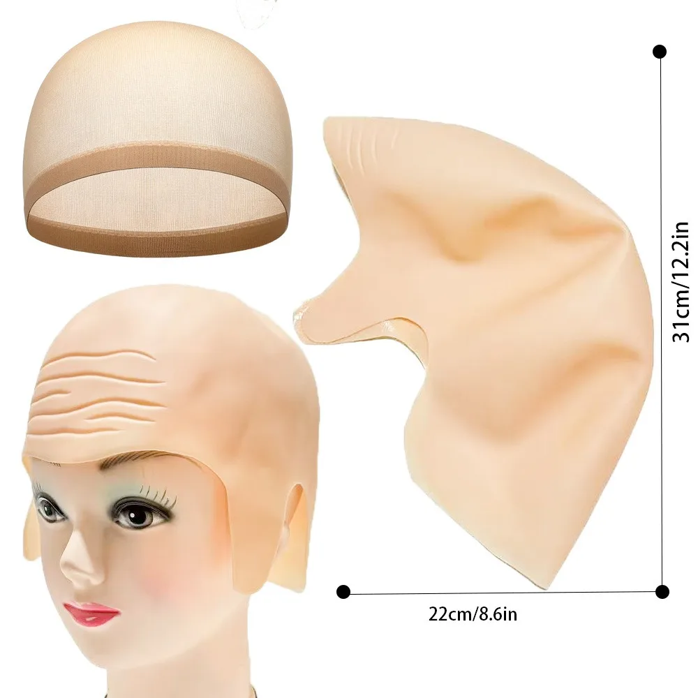 

New Nylon Bald Caps Can Be Cut Fashionable Bald Head Wig Cap Costume Set for Adults Men