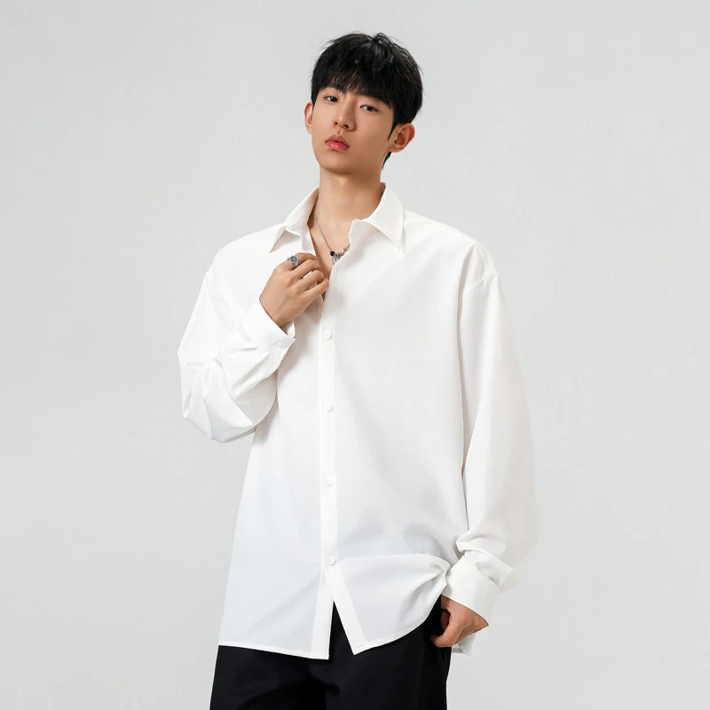 

Men's Minimalist Baggy White Shirts Spring Autumn Korean Solid Color Single Breasted Shirt Korean Fashion Oversized Shirts Man