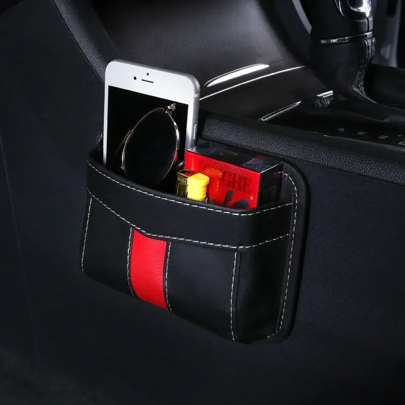 Car Leather Storage Bag Mobile Phone Bag Sticker Multi-function Storage Hanging Bag Key Stowing Tidying Interior Accessories