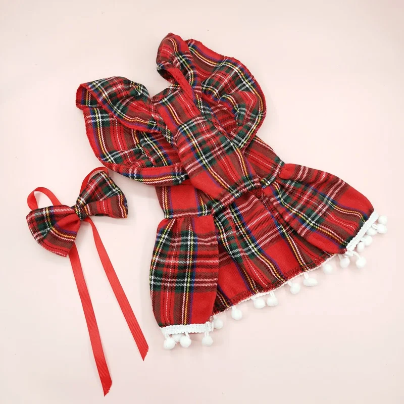 

Christmas Dog Dresses Strap Autumn Winter Dog Clothing Skirt Cat Pet Clothing Cosplay Christmas Checker Clothes for Small Dog