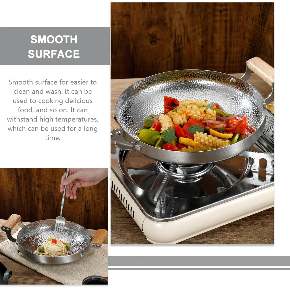 

Stainless Steel Cooking Pan Wood Handle Multipurpose Hot Pot Flat Bottom Wok Kitchen Supply for Household Seafood Hot