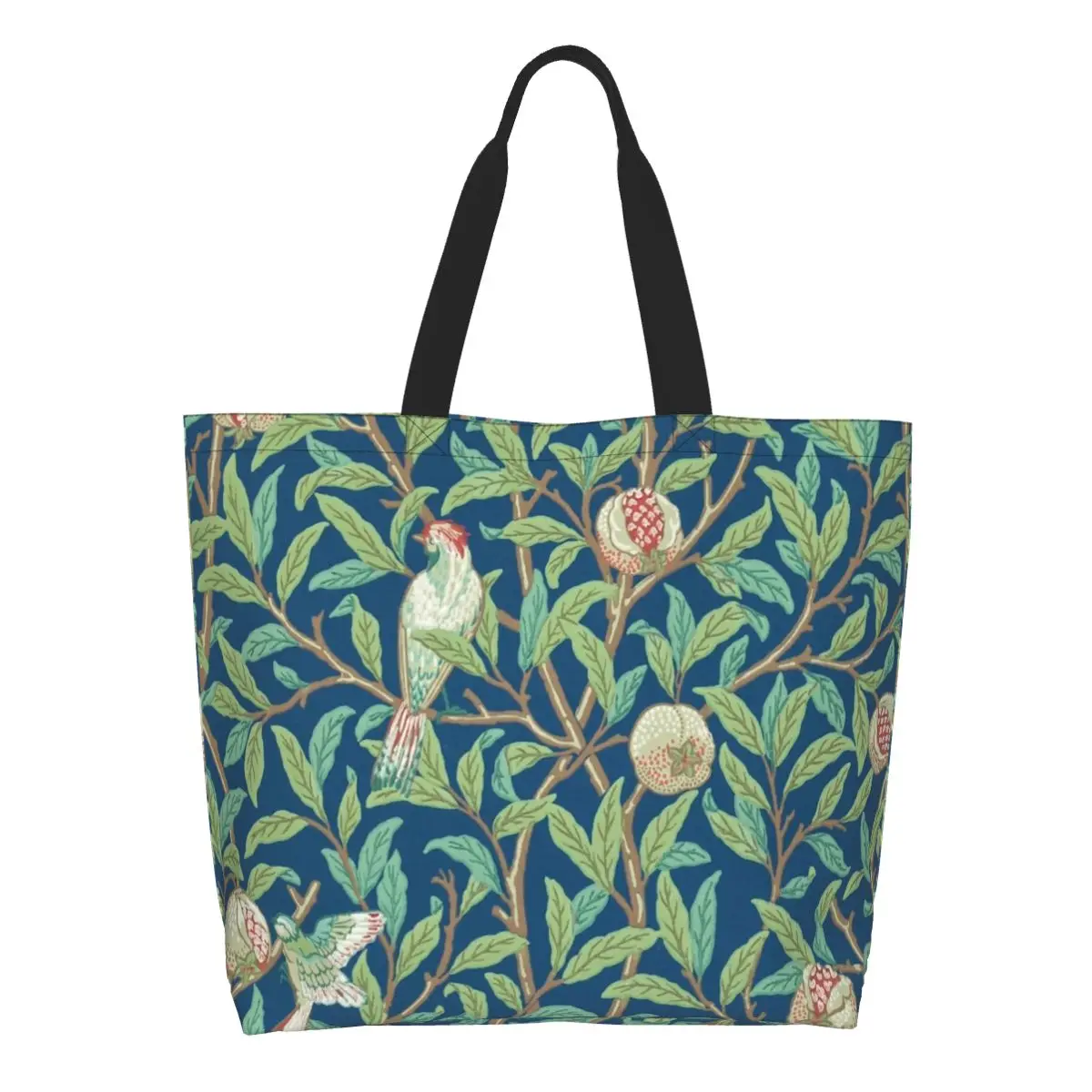 William Morris Fruit Trees And Birds Shopping Bag Shoulder Canvas Tote Bag Washable Vintage Floral Plants Grocery Shopper Bags