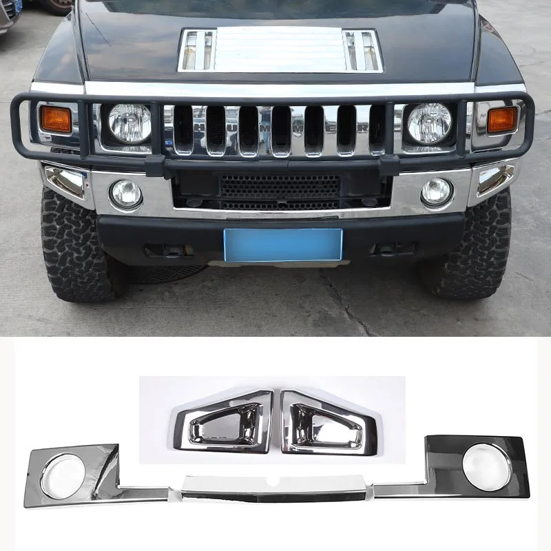 

ABS Silver/Black Car Front Bumper Lower Trim Strip Front Fog Lights Trim Cover For Hummer H2 2003-2009 Car Exterior Accessories