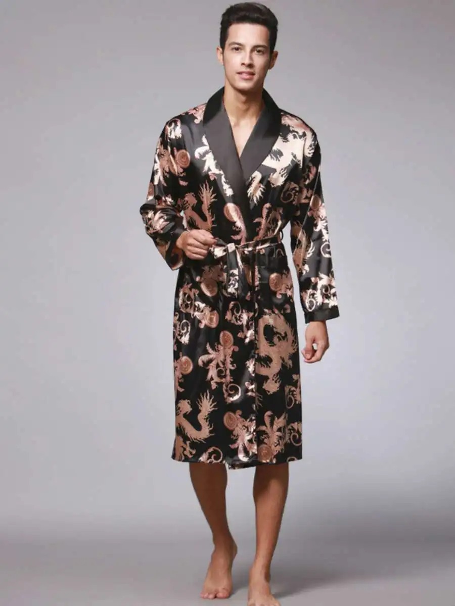 men's-silk-ice-silk-long-sleeve-sleepwear-robe-home-clothes-cross-border-comfortable-breathable-autumn-season-men's-pyjamas
