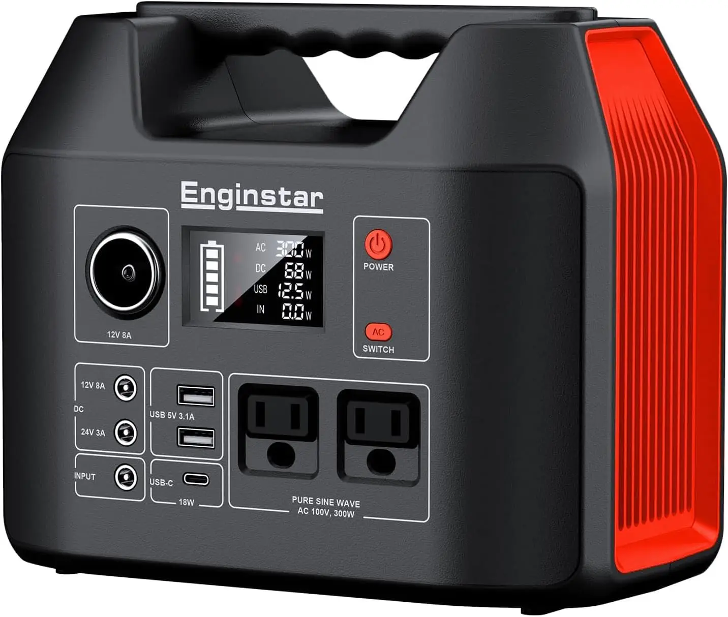 EnginStar Portable Power Station 300W 296Wh Battery Bank with 110V Pure Sine Wave AC Outlet for Outdoors Camping Hunting and Eme