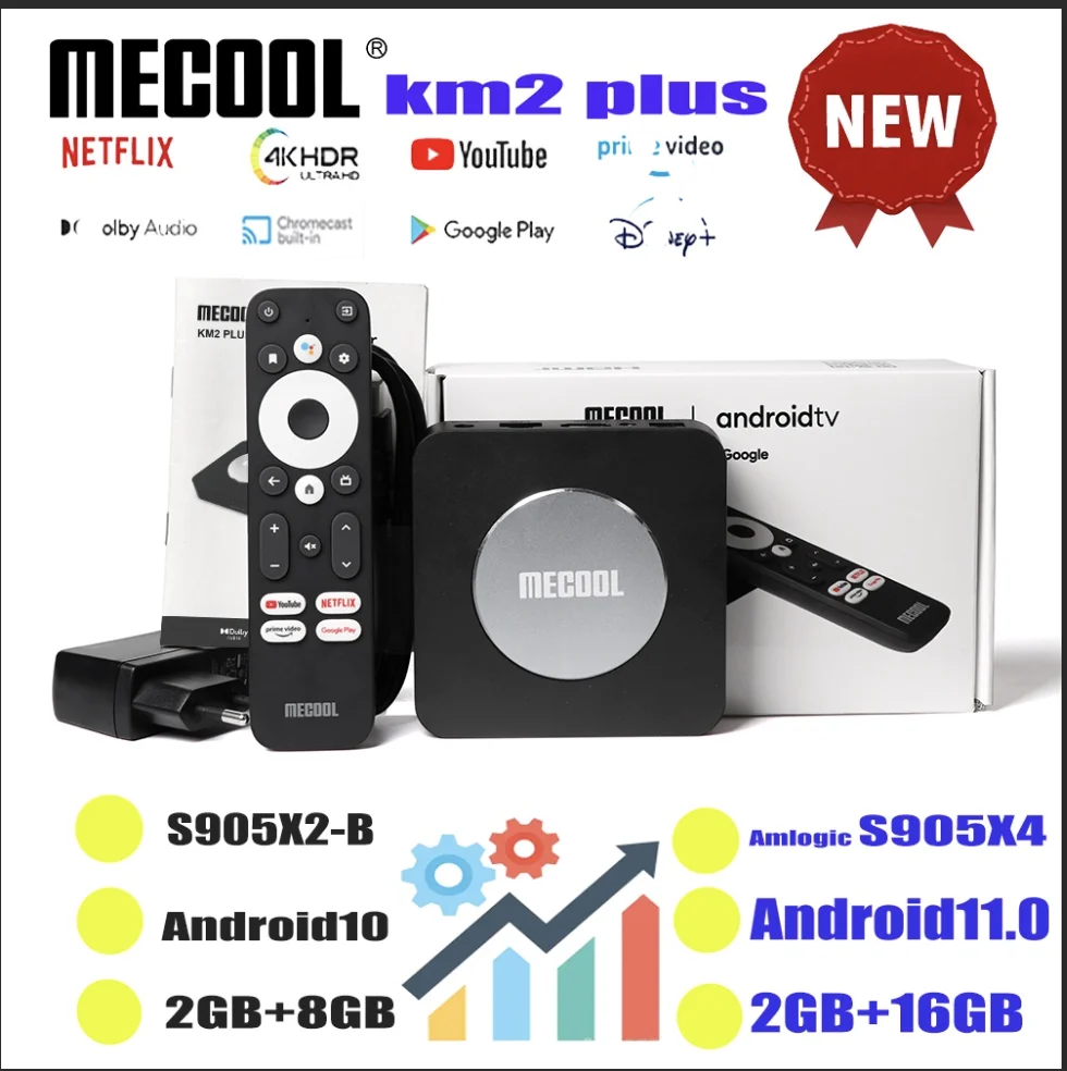 الإصدار العالمي Mecool KM2/KM2 PLUS Amlogic S905X4 Netfix 4K Smart TV Box Android 11 Gogle Player BT5 2.4G 5G WiFi