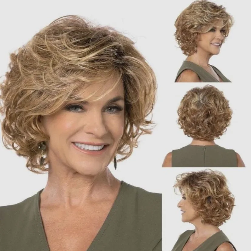 

1 парик из синтетического волокна, подходит для женщин - волнистая форма, подходит для повседневного ношения.