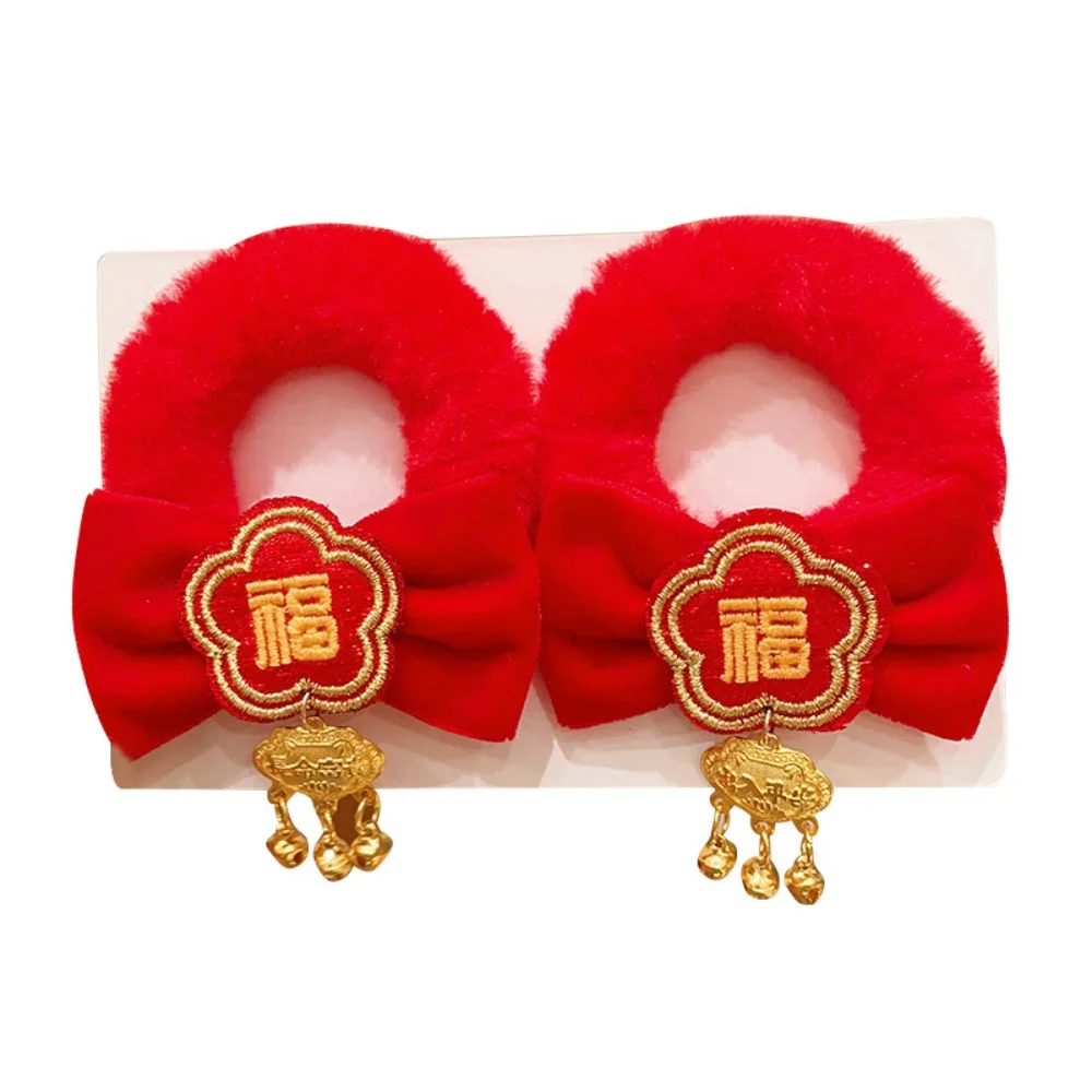 Jubilant Chinese Style New Year Hair Rope Tang Suit Cute Horsetail Holder Sweet Red Red Bow Hair Ring Hanfu Headwear