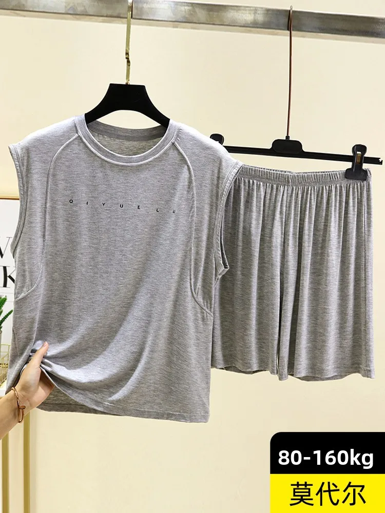 

Loose Modal Sleeveless round Neck T-Shirt Shorts Sleepwear Lightweight Summer Outfit Two-Piece Set for Women plus Size