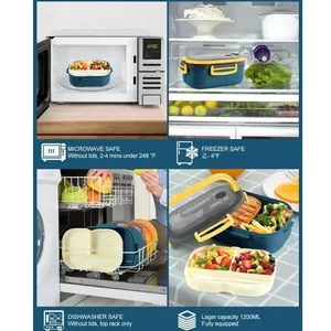 Versiegelte tragbare Lunchbox für Kinder, 2 Schichten von Lebensmitteln Lagerbehälter, Bento Snack Box mit Besteck, Lecketest, 1PC 6 Hauptverkaufsmikrowellen -Plastiktopf - №6