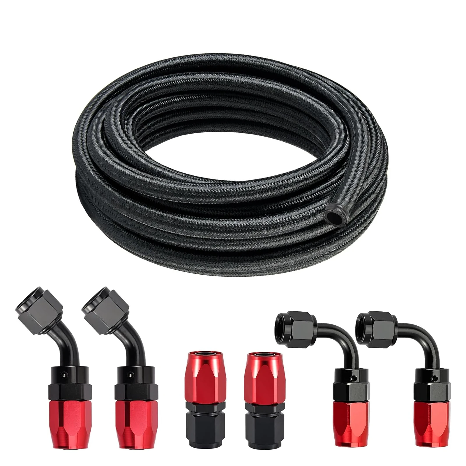 

Dash10 -10AN Fuel Line Kit,AN10 Braided Nylon Fuel Hose CPE 10FT Universal Black&RHigh Pressure Aluminum Adapter for Car
