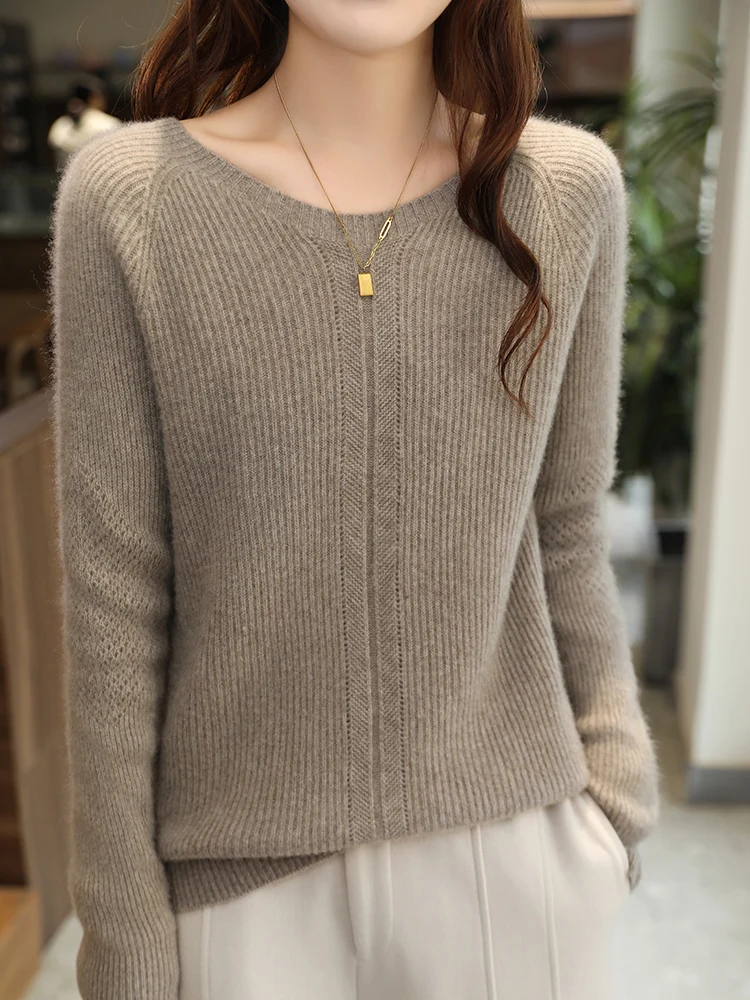 Classic 100% Merino Wool Women Sweater Autumn Winter Striped Knitwear Casual Thick Pullover Long Sleeve Cashmere Clothing Tops