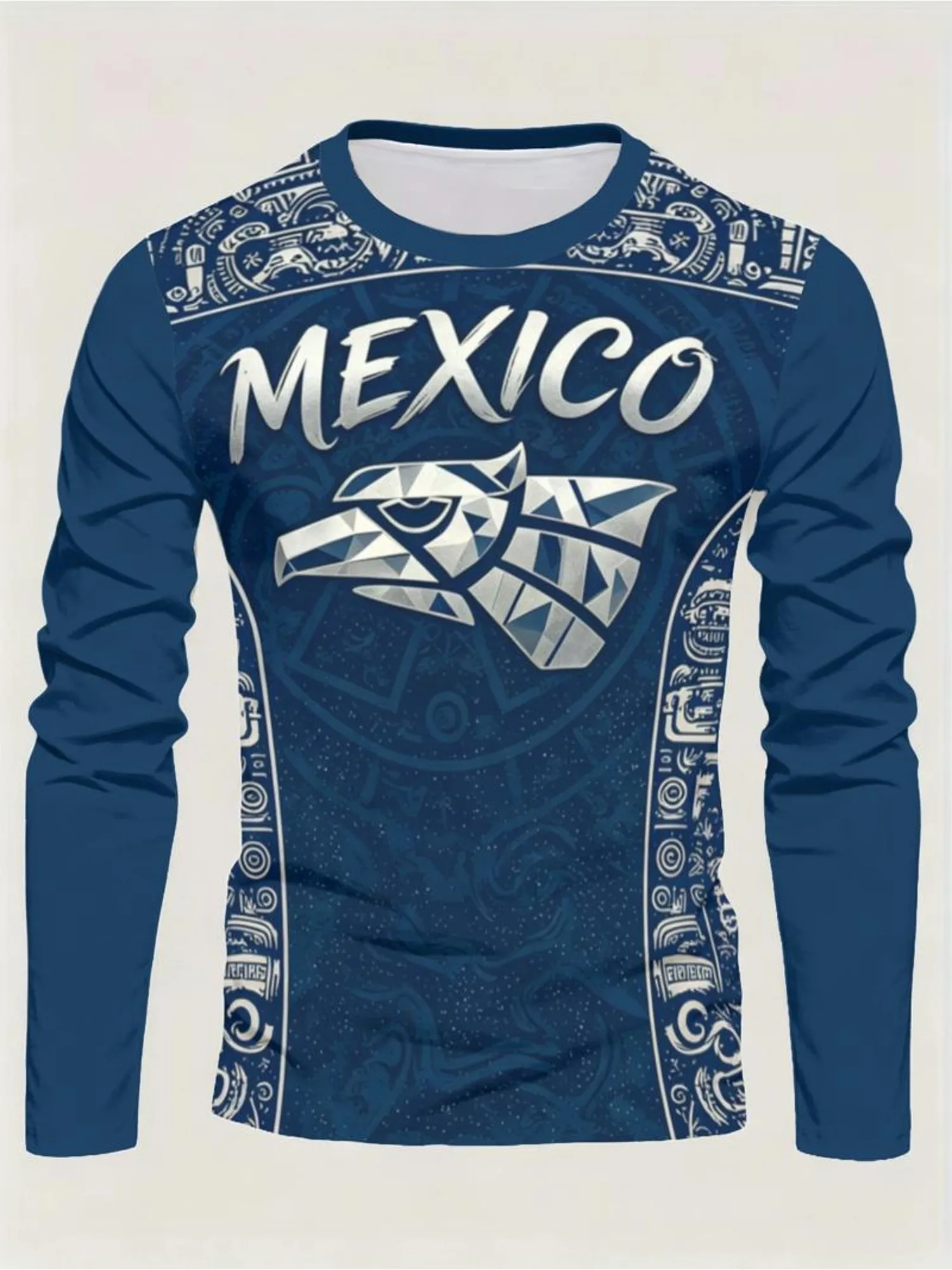 Men’s Mexico Eagle Graphic Long Sleeve T-Shirt Aztec Tribal Print Casual Crew Neck Top Spring Autumn Thin Lightweight Pullover
