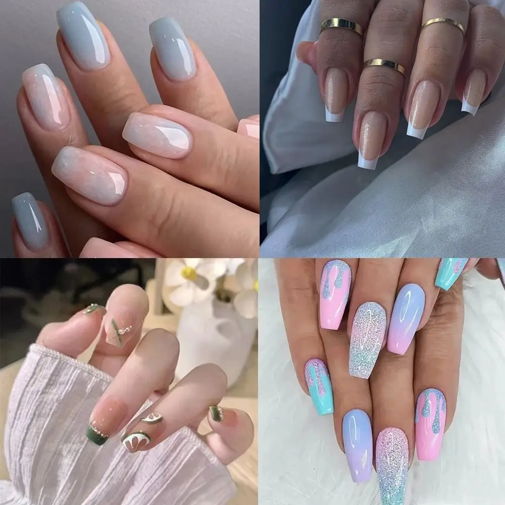 

New Long Ballerina False Nails Summer Colorful Full Cover Fake Nails Detachable French Nail Tips Women Girls