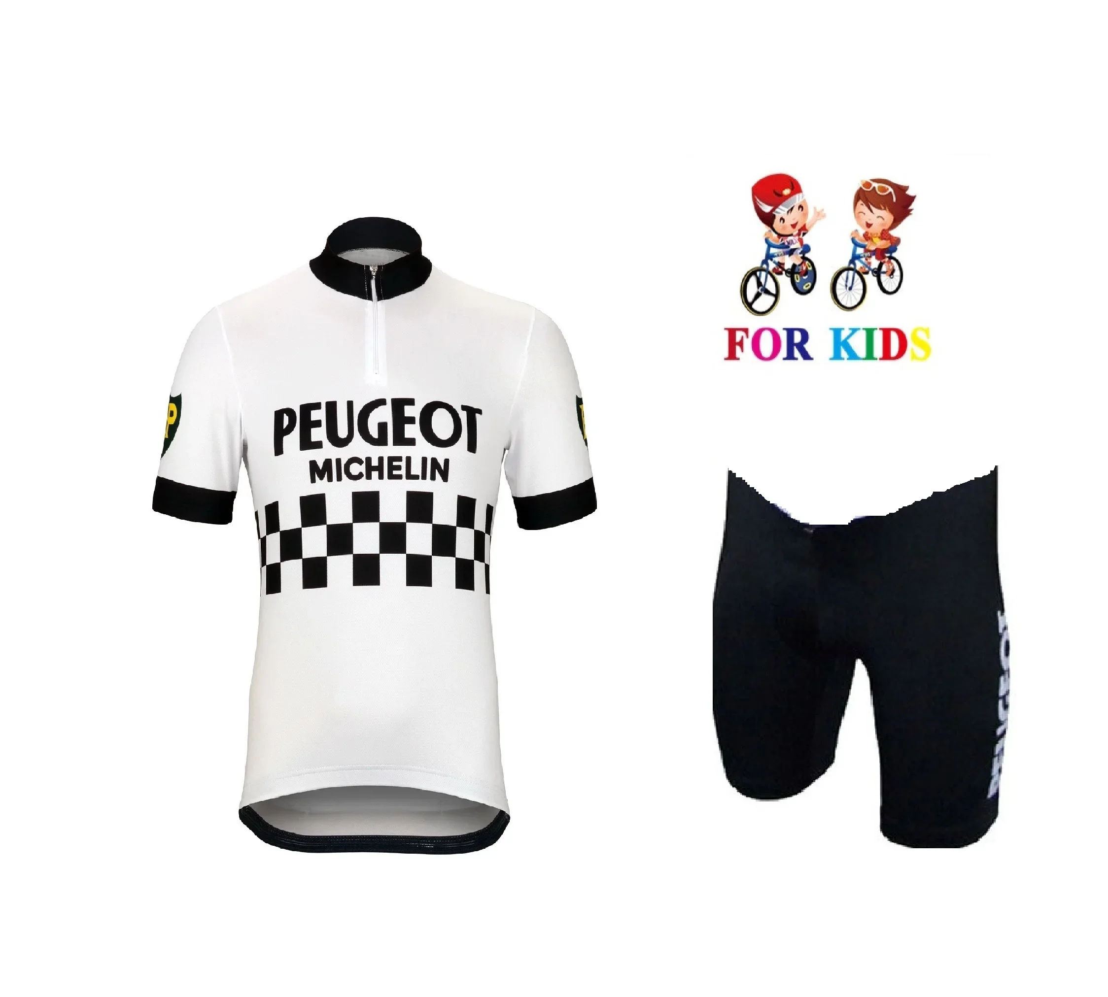 KID'S PEUGEOTful TEAM Retro Classic White Children Cycling Jersey Short Sleeve Bicycle Clothing With Shorts Ropa Ciclismo