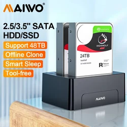 MAIWO Dual Bay Hard Drive Dock for 2.5''/3.5'' HDD/SSD Support Offline Clone USB 3.0 To SATA HDD Case Automatic Sleep Function