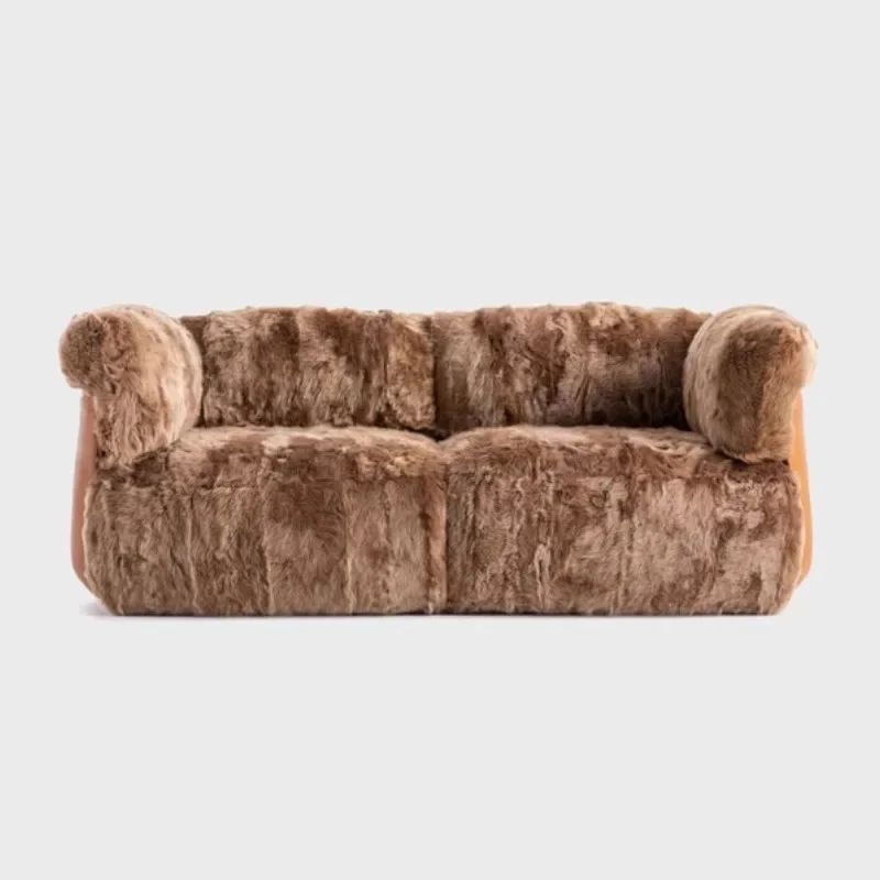 

Italian Light Luxury Original Fur Sofa Large Flat Living Room Furniture Soft Comfortable Texture Sofa Bed