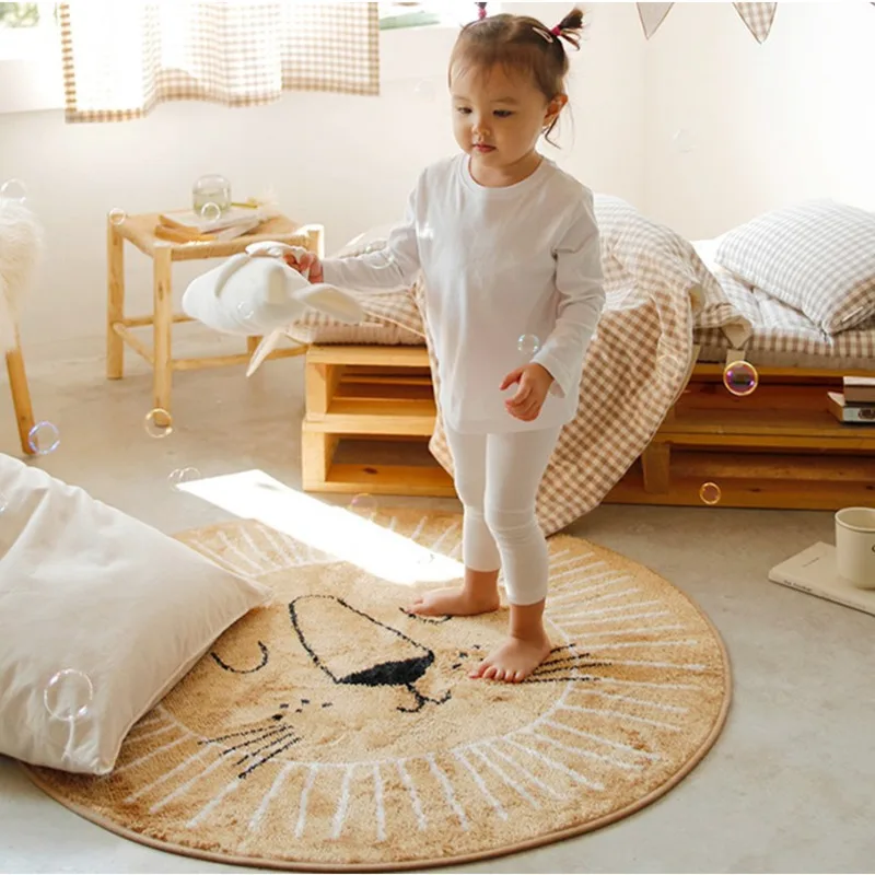 

Round Carpet Children's Room Cute Skin-friendly Playmat Cartoon Bedside Blanket Machine Washable Plush Padded Thicken Floor Mat