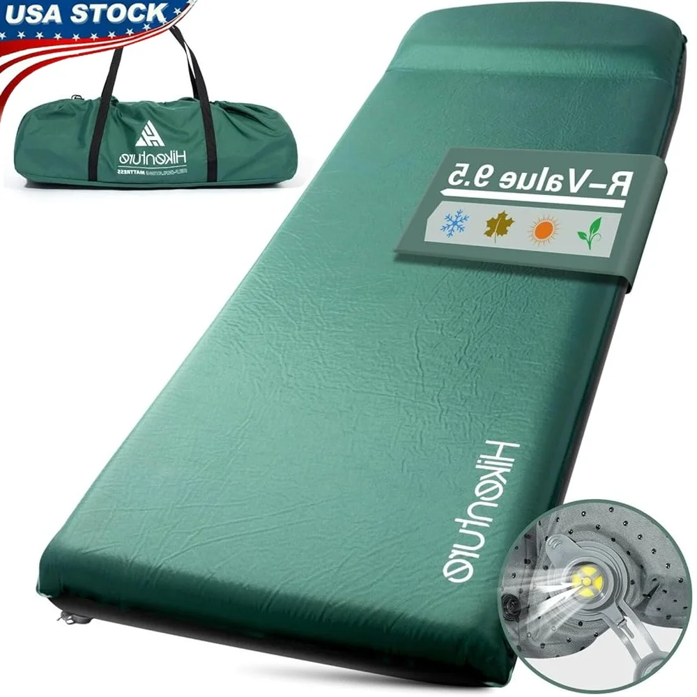 

Self Inflating Sleeping Pad 3 Inch Thick Camping Mattress with Built-In Pillow 9.5 R-Value Insulated All Seasons Outdoor Comfort
