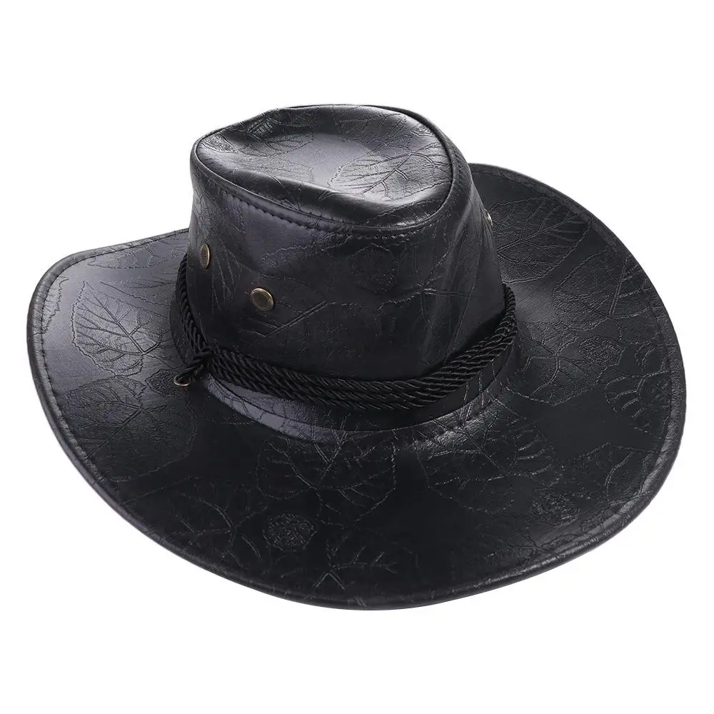 

Elegant Climbing Hats Wide Brim Cycling Caps Sun Protection Caps PU Leather Western Cowboy Hats Sunscreen Caps Summer Sun Hats