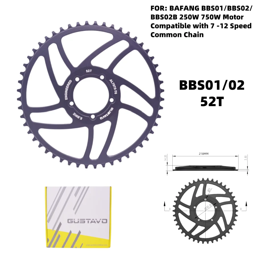 GUSTAVO Electric Bicycle Chain Ring Offset Correction For BAFANG BBS01 BBS02 Aluminum Parts Electric Bike 42-52T 250W-750W Motor