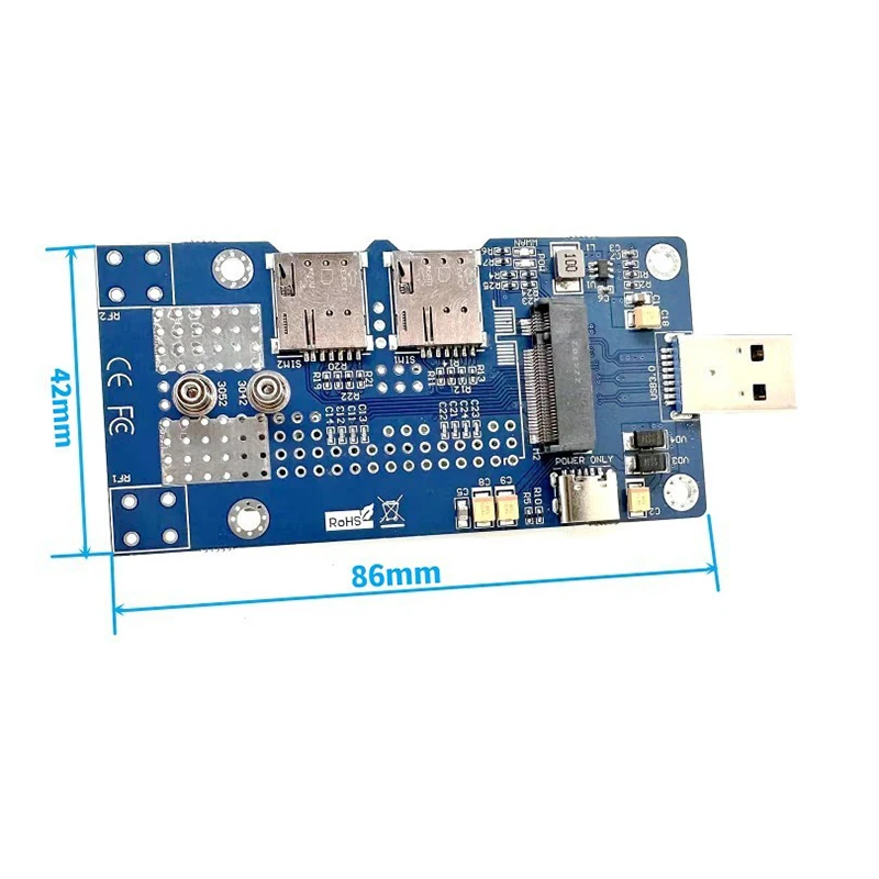 NGFF keyB 4G 5G Network Card Module WLAN WWLAN to USB 3.0 M.2 Adapter Dual NANO SIM Slot with Auxiliary Power Supply