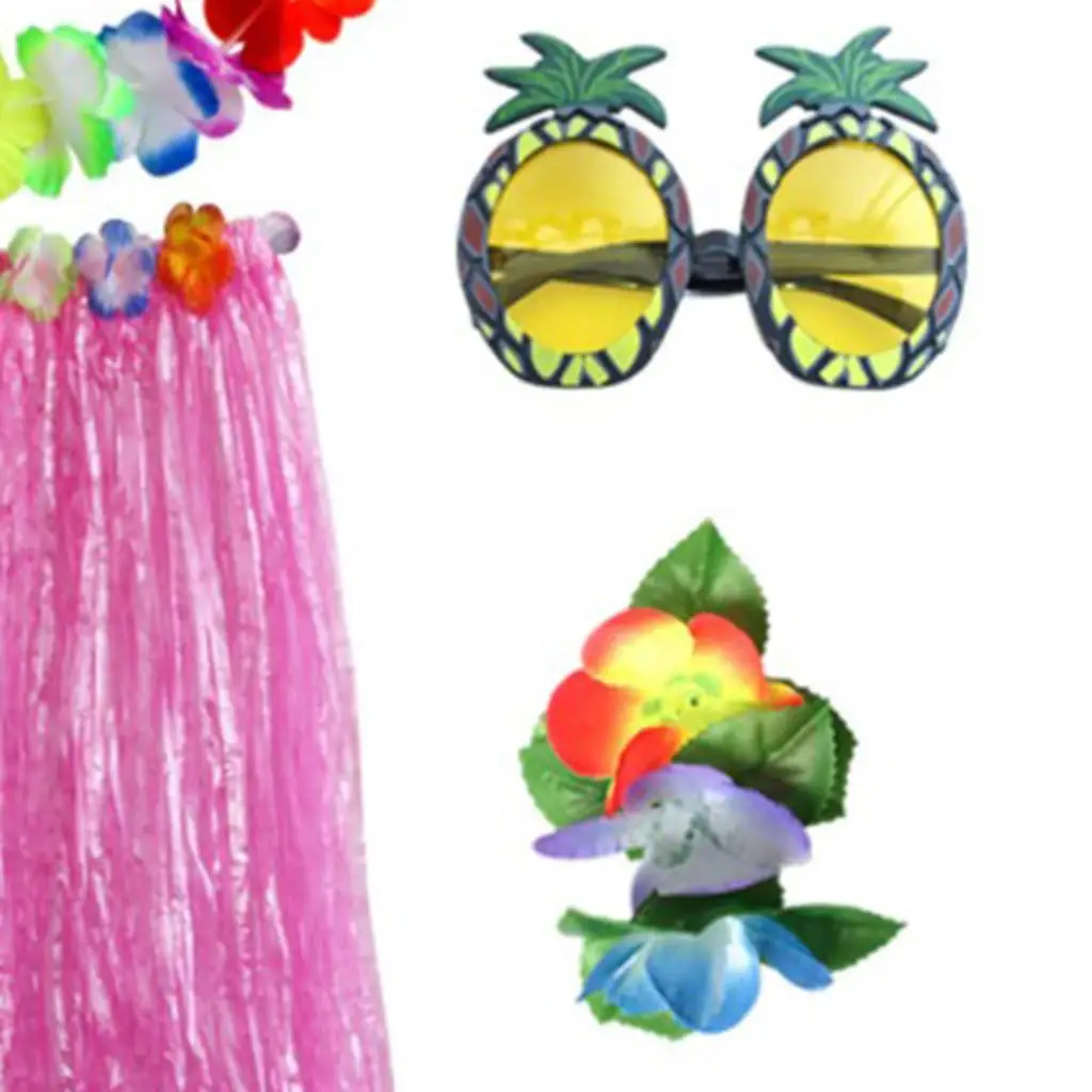 Zestaw hula dla dzieci i dorosłych z regulowaną spódnicą hula, naszyjnikiem i bransoletką, idealny na tropikalne imprezy luau, plażowe imprezy taneczne.