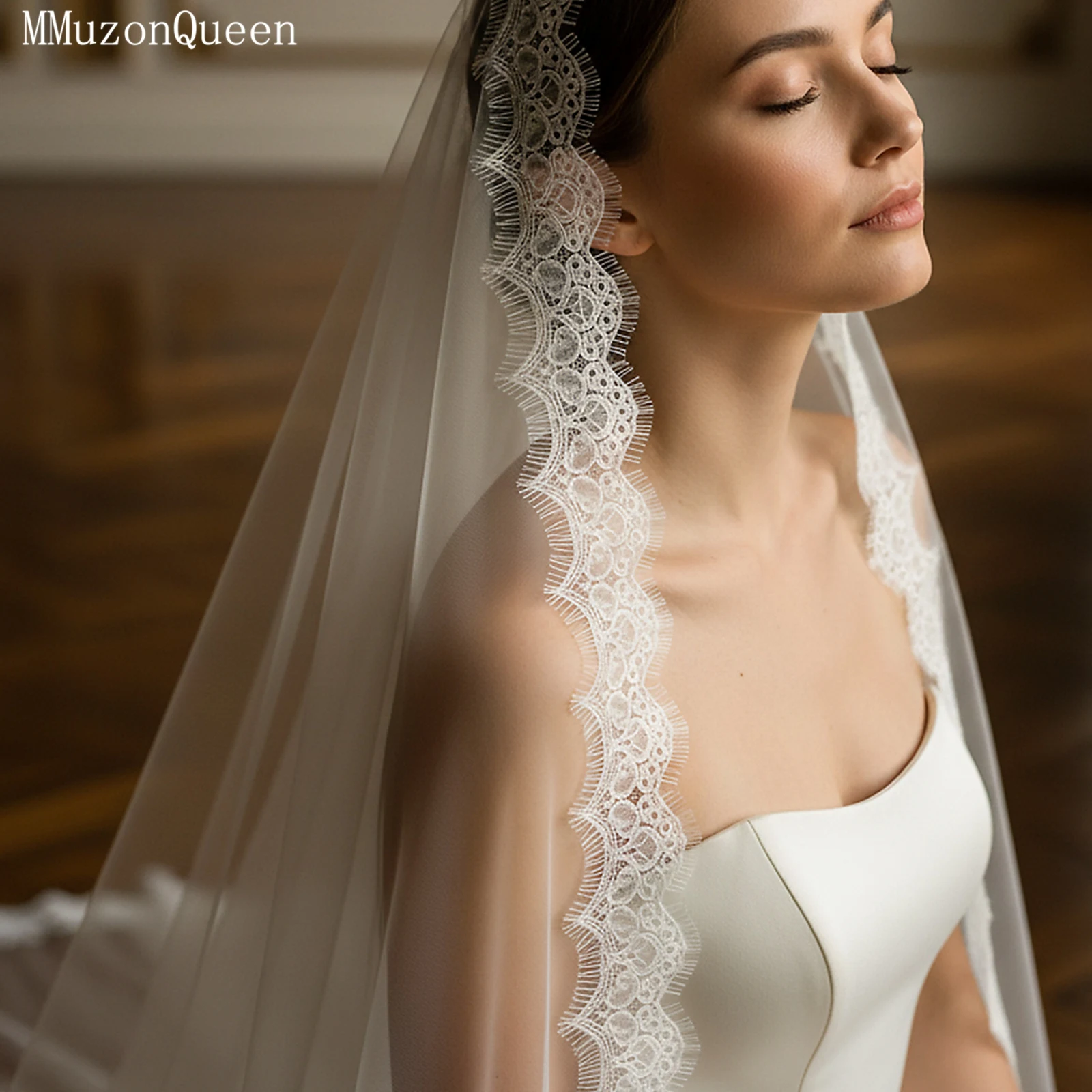 

TOPQUEEN Velo De Novia Lujosa, роскошная мягкая кружевная свадебная фата, однослойная, в стиле "Катедрал", с гребнем, настраиваемая, V154