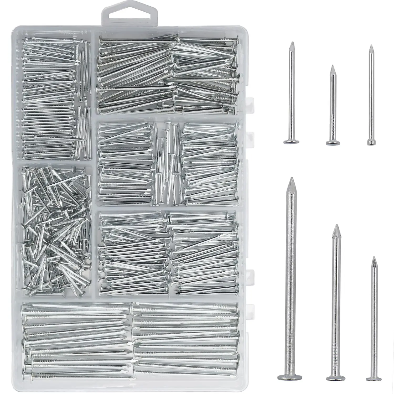 

376Pcs Round Nails Woodworking Iron Nails Household Long Cement Wall Foreign Floor Nails Set with Plastic Box