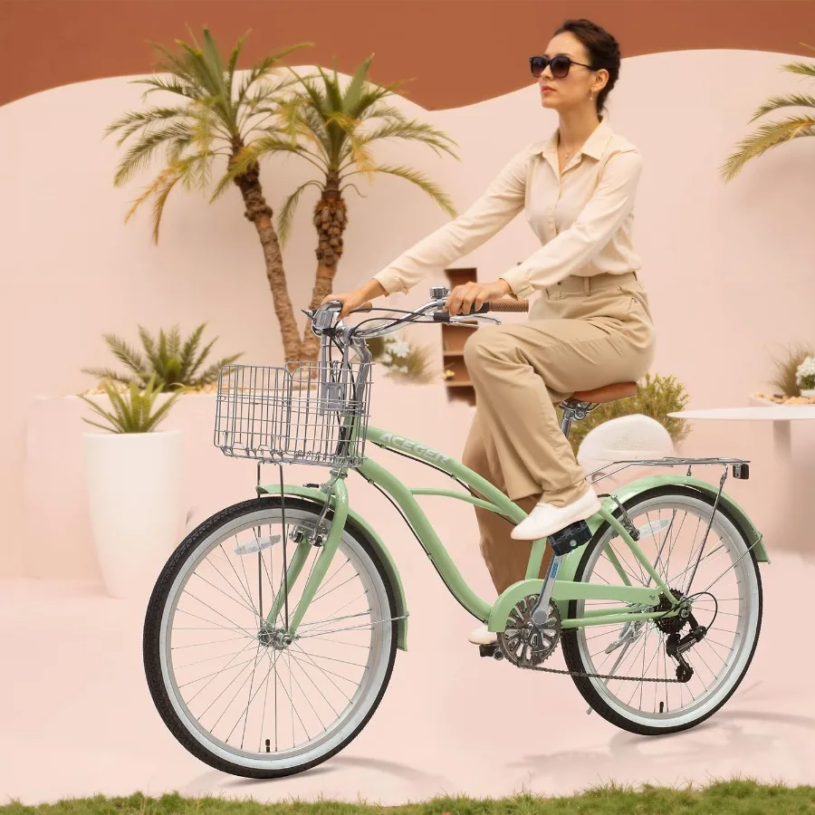 دراجة كروزر للشاطئ للسيدات مقاس 24 26 بوصة، سرعة واحدة و7 سرعات للبالغين، دراجة هجينة للركاب للاسترخاء على الشاطئ #5