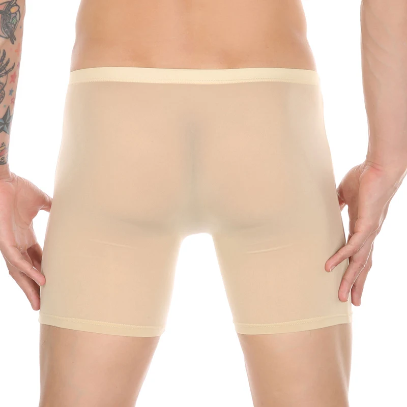 Verlängern Boxer Männer Unterwäsche Nahtlose Eis Seide Einfarbig Herren U Convex Pouch Boxer Shorts Höschen Männlichen Lange Bein Unterhose