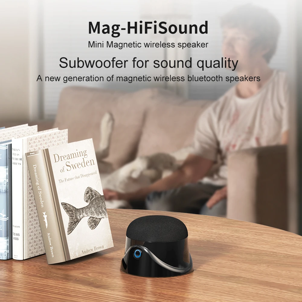 Mag-HifiSound Mini Portable Magnetic Bluetooth Wireless Speaker UFO Shape Strong Adsorption Stereo Surround Sound TWS Speakers