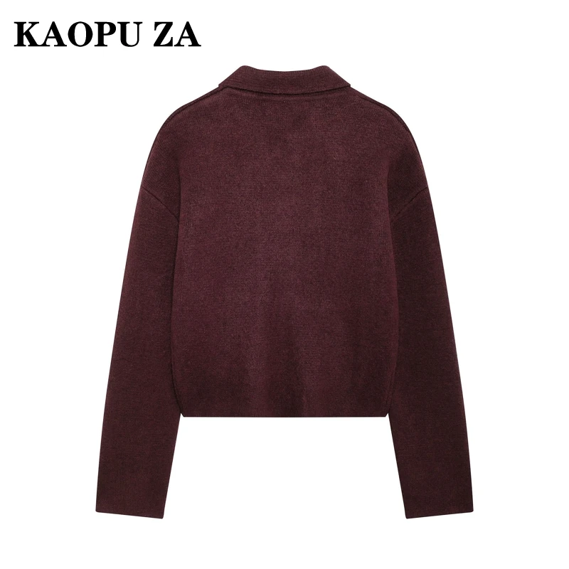 KAOPU ZA Woman's 2024 New Autumn Casual Turn-down Collar Knit Bomber Jacket Coat Female Vintage Long Sleeve zipper Cardigan Top