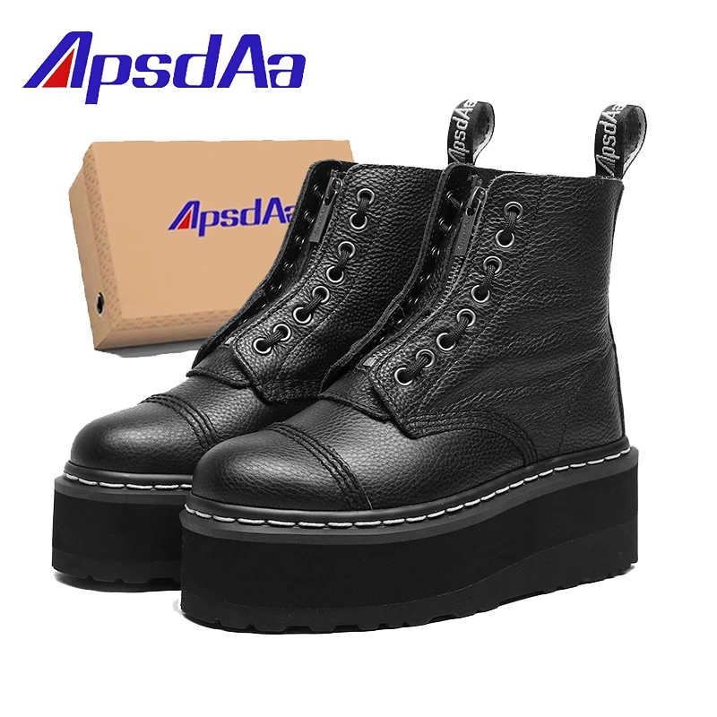 

Высококачественные женские ботинки, ботинки на платформе из натуральной кожи, кожаные ботильоны на молнии, роскошные мотоциклетные ботинки в стиле панк с толстой подошвой