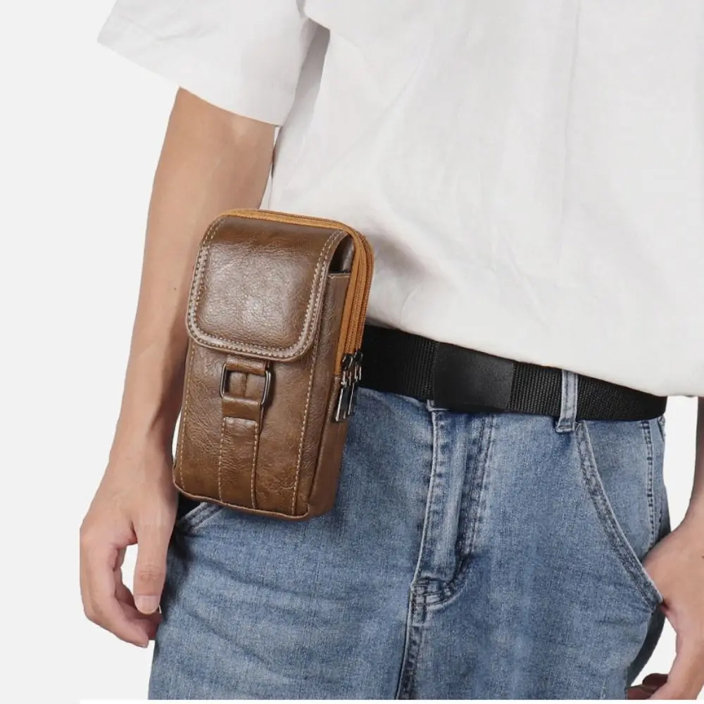 Vintage-Stil PU-Leder Hüfttasche Wasserdichte Mehrschichtige Handytasche mit Hüftgurt Brusttasche für Outdoor-Aktivitäten – Detail 11