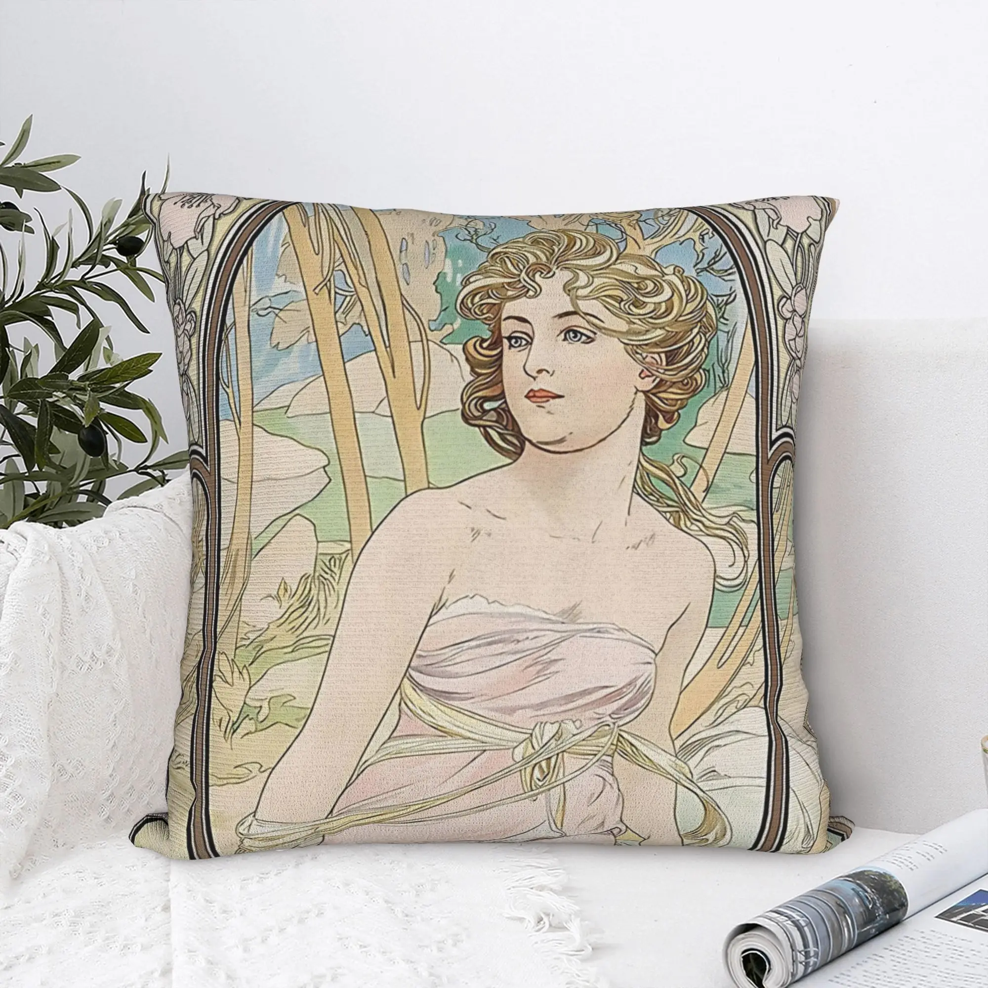 Morning Alphonse Mucha.  Square Pillow Case  Cushion Cover Creative Polyester Decorative Throw Pillow Case Cover for Sofa