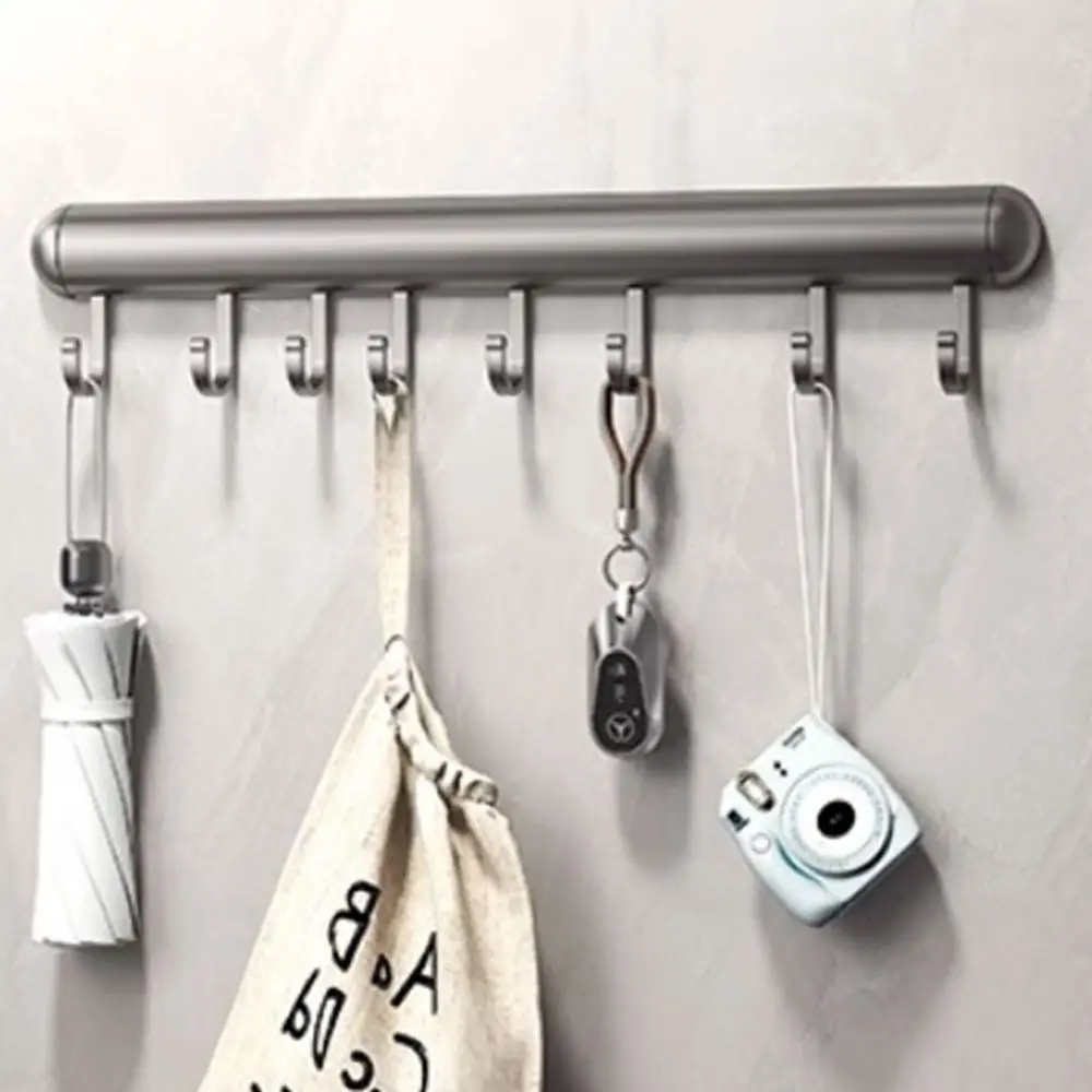 20-50cm Kitchen Hook Rack Black/Grey Wall Mounted Rack Spoon Storage Hook Space Aluminum with Movable Hook Cabinet Storage Shelf