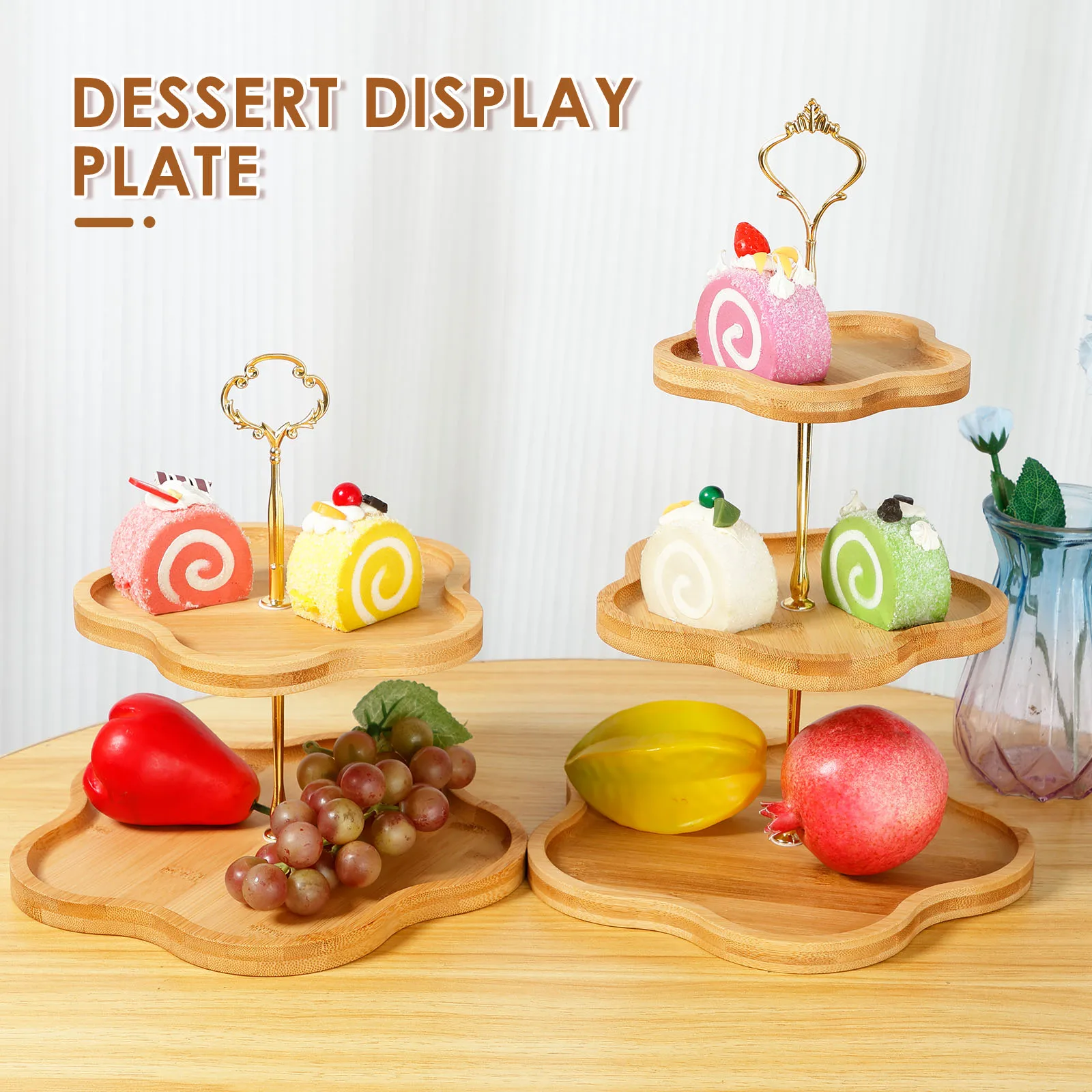 Tiered Tray Stand Bamboo Wood Tiered Serving Tray Decorative Tiered Tray Decor Multifunctional Tiered Tray for Fruits Cakes