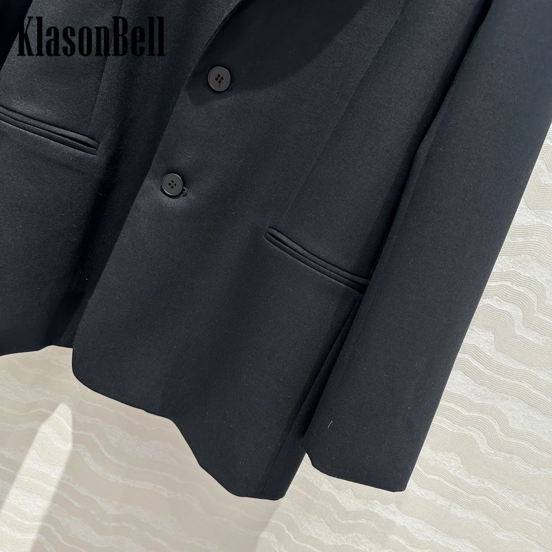 8.11 KlasonBell Fashion Personality Back Hidden Zipper Split Blazer For Women 2024 Autumn New Wool Blend Long Sleeve Jacket