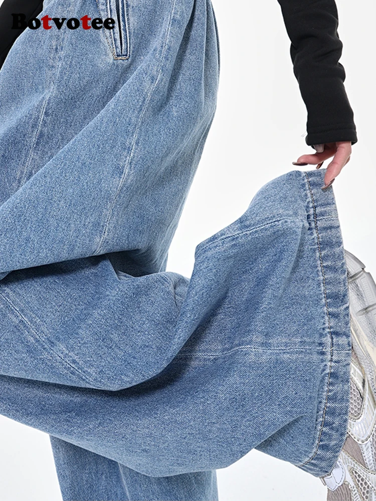 Botvotee Baggy-Cargo-Jeans mit weitem Bein und hoher Taille, Punk-Stil, Baggy, lockere blaue Denim-Hose, übergroße Y2k-Jeans