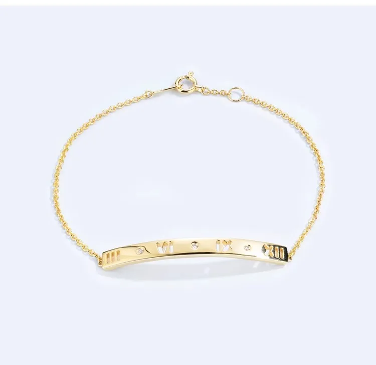 18k gold Roman numeral diamond bracelet