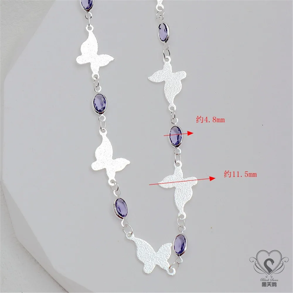 14K Copper Gold-plated Bracelet with Purple Crystal, Zircon Silver Frosted Butterfly, DIY Necklace Chain, Loose Chain