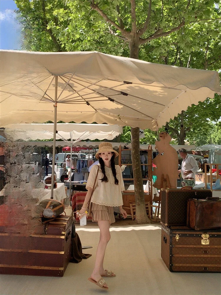 

Льняная блузка Relique Dentelle Wed Edition в южнофранцузском стиле с вышивкой, свободного кроя, с круглым вырезом и коротким рукавом