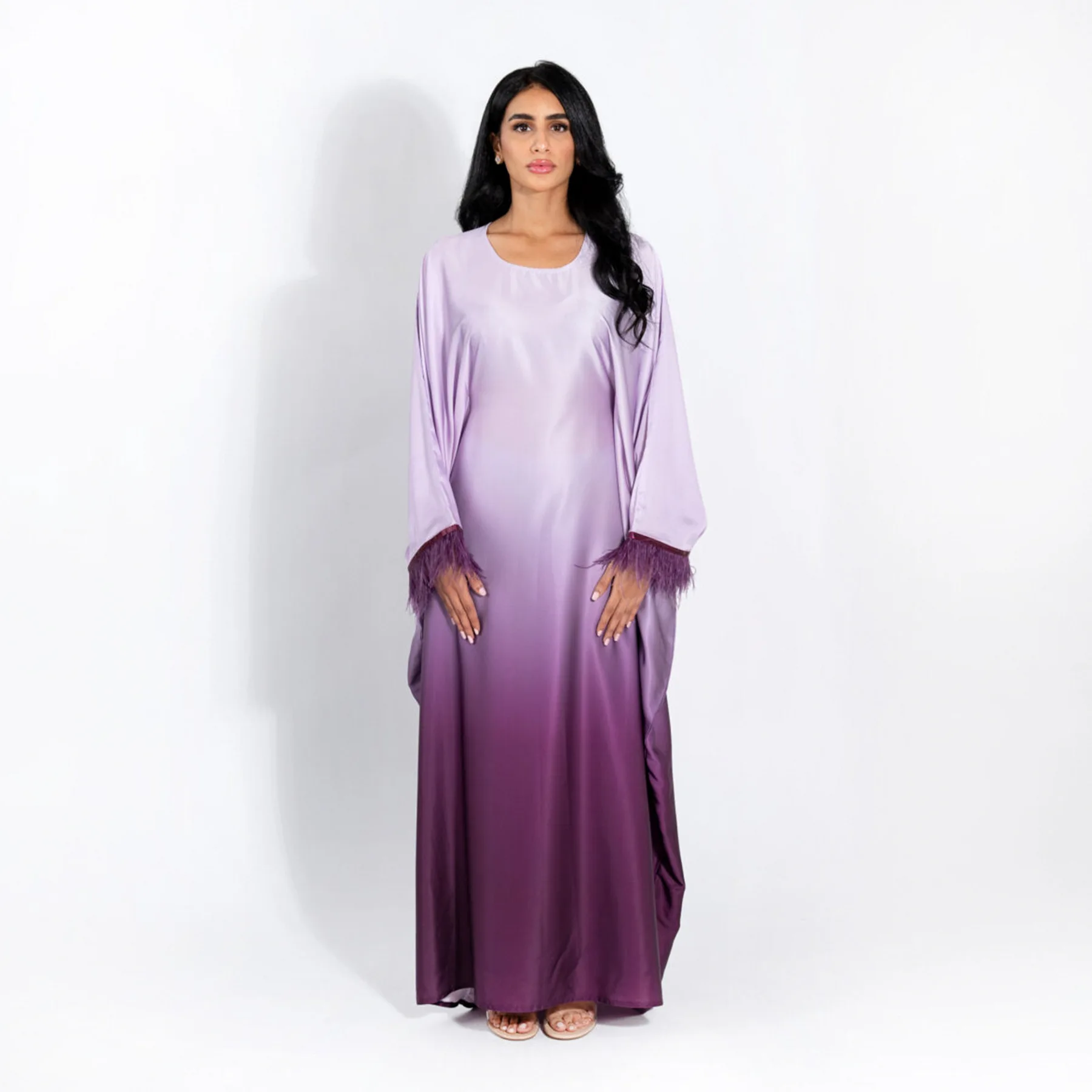 Gradient Batwing Butterfly Sleeve Satin Abaya Dubai Luxury Muslim Kaftan Dress For Women Kebaya Caftan Marocain Femme Vestidos