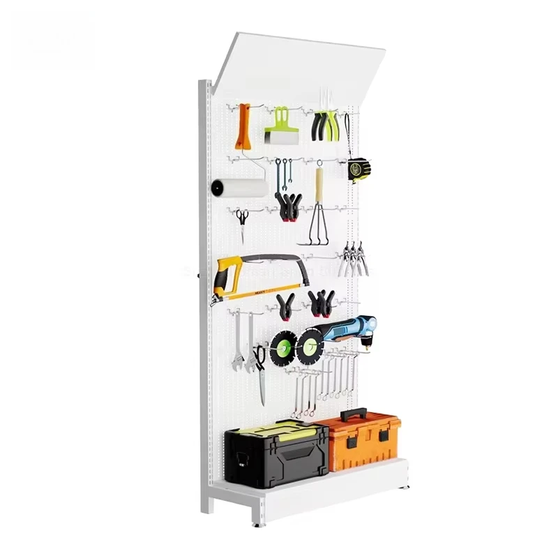 Vertical Metal Tool Display Rack Powder Coated Pegboard Hardware Store Shelving